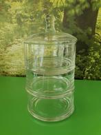 Glazen etagère/snoep/bonbon pot. 3 etages met deksel., Huis en Inrichting, Woonaccessoires | Etagères, Ophalen, Zo goed als nieuw