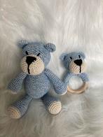 Blauw Beren Knuffel Set - Handgemaakt, Ophalen of Verzenden, Nieuw, Rammelaar