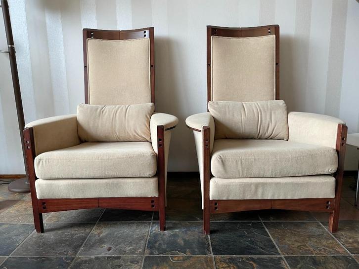 MOETEN NU WEG, twee Giorgetti fauteuils, T.E.A.B!!!, Huis en Inrichting, Fauteuils, Gebruikt, Hout, Stof, 50 tot 75 cm, 75 tot 100 cm