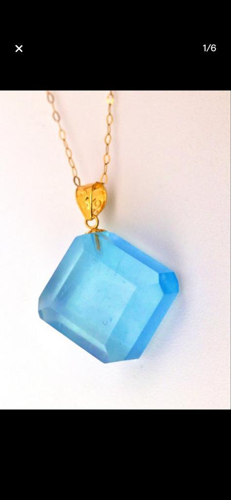 Nieuwe 18K Gouden Aquamarijn Ketting - 45cm, Sieraden, Tassen en Uiterlijk, Kettingen, Nieuw, Goud, Geel, Met edelsteen, Ophalen of Verzenden