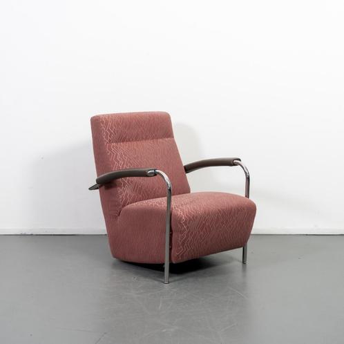 1x Leolux Scylla Fauteuil Hoog Oudroze/Wit - Blokmotief, Huis en Inrichting, Fauteuils, Zo goed als nieuw, Metaal, Stof, 50 tot 75 cm