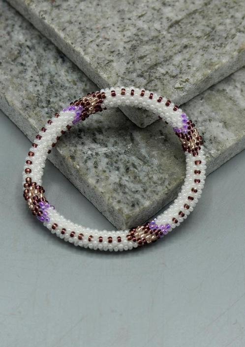 Glaskralen armband - wit en meerkleurig - RB323, Sieraden, Tassen en Uiterlijk, Armbanden, Nieuw, Overige kleuren, Verzenden