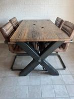 Eettafel van eiken wagondelen 150x80, Ophalen, Zo goed als nieuw