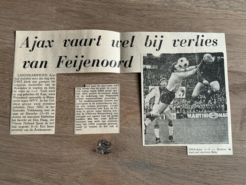 Voetbal krantenartikel DWS Ajax januari 1967, Ophalen of Verzenden, 1960 tot 1980, Knipsel(s)