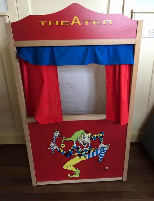 Houten poppenkast + 8 Beleduc handpoppen, Kinderen en Baby's, Speelgoed | Overig, Gebruikt, Jongen of Meisje, Ophalen