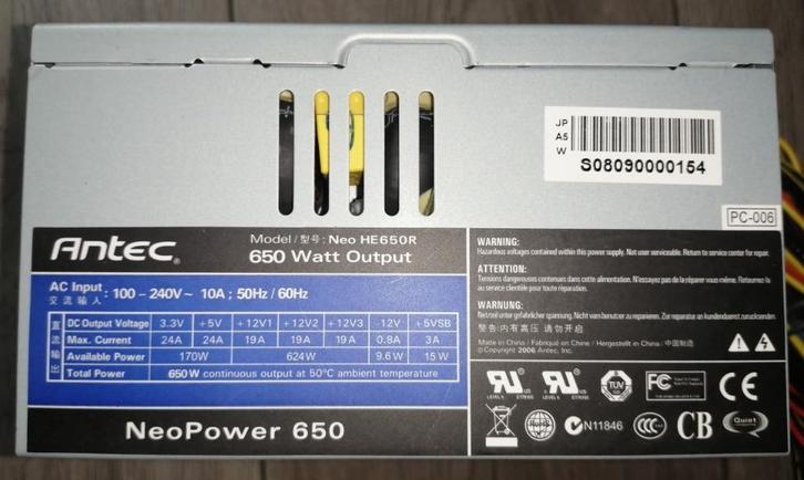 Splinternieuwe Antec NeoPower 650 watt voeding - 2, Computers en Software, Interne voedingen, Nieuw, Ophalen of Verzenden