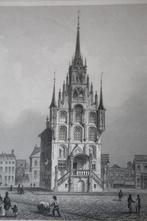 19e eeuwse ets (?) Markt en Stadhuis Gouda, Antiek en Kunst, Ophalen of Verzenden