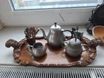 Antiek Tinnen Theeservies op Houten Dienblad, Antiek en Kunst, Antiek | Tin, Ophalen of Verzenden