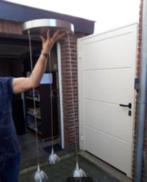Metalen hanglamp voor aan het plafond met 3 glazen lampen, Huis en Inrichting, Ophalen, Gebruikt, Glas, 50 tot 75 cm