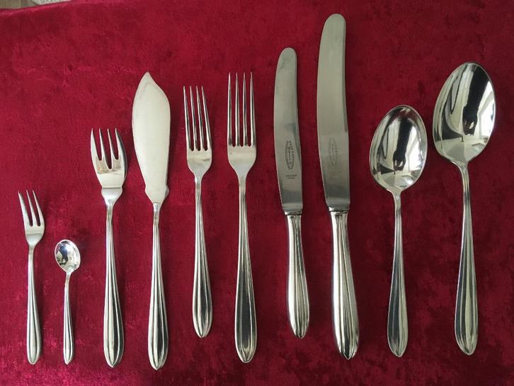 Keltum P3 Chantal zwaar verzilverd bestek 6 personen 67 stuk, Antiek en Kunst, Antiek | Bestek, Ophalen of Verzenden
