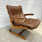 Midcentury design fauteuil leer – Solheim, Rybo Rykken, Huis en Inrichting, Ophalen, Gebruikt, Minder dan 75 cm, Midcentury modern