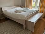 Tweepersoonsbed massief hout 180x200 cm met bedbank 160 cm, 180 cm, Gebruikt, Wit, Hout