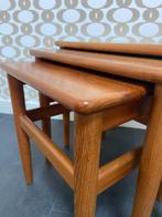 Vintage mimi-set/3 nesting tables van massief teakhout, Gebruikt, Vintage, 55 tot 75 cm, Rechthoekig
