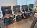 4 Zwart lederen Arco frame eetkamerstoelen, Huis en Inrichting, Stoelen, Ophalen, Zo goed als nieuw, Zwart, Vier