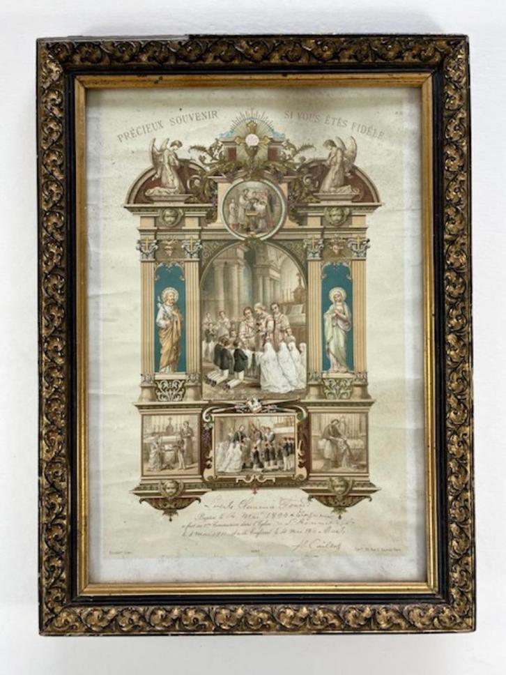 Antieke Franse lijst (zwart met vergulde opbouw), Antiek en Kunst, Antiek | Woonaccessoires, Ophalen of Verzenden