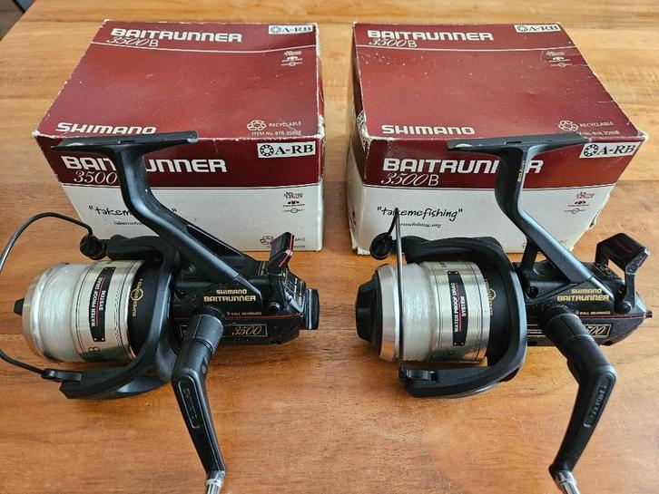 2 SHIMANO 3500B baitrunners in doos met lijn!, Watersport en Boten, Hengelsport | Algemeen, Zo goed als nieuw, Molen, Verzenden