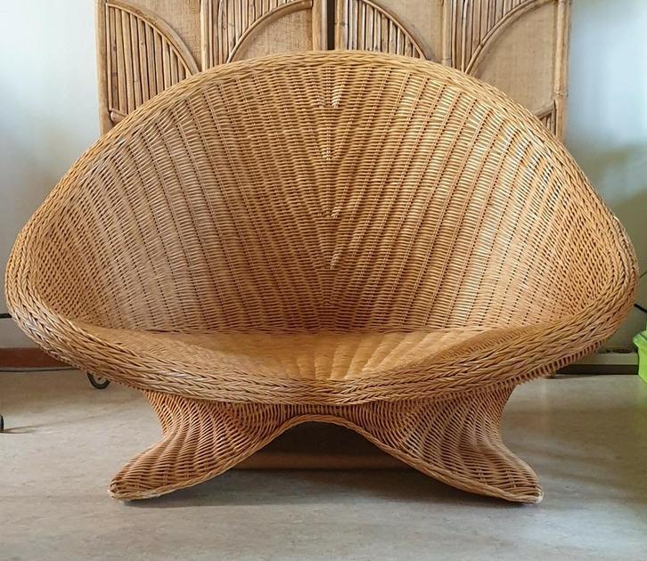 Vintage rotan Lotus meditatie stoel, Huis en Inrichting, Fauteuils, Zo goed als nieuw, Riet of Rotan, 75 tot 100 cm, Minder dan 75 cm