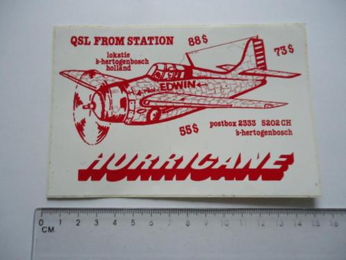 sticker oud QSL 27mc Edwin pilot hurricane vliegtuig retro, Verzamelen, Stickers, Zo goed als nieuw, Bedrijf of Vereniging, Verzenden