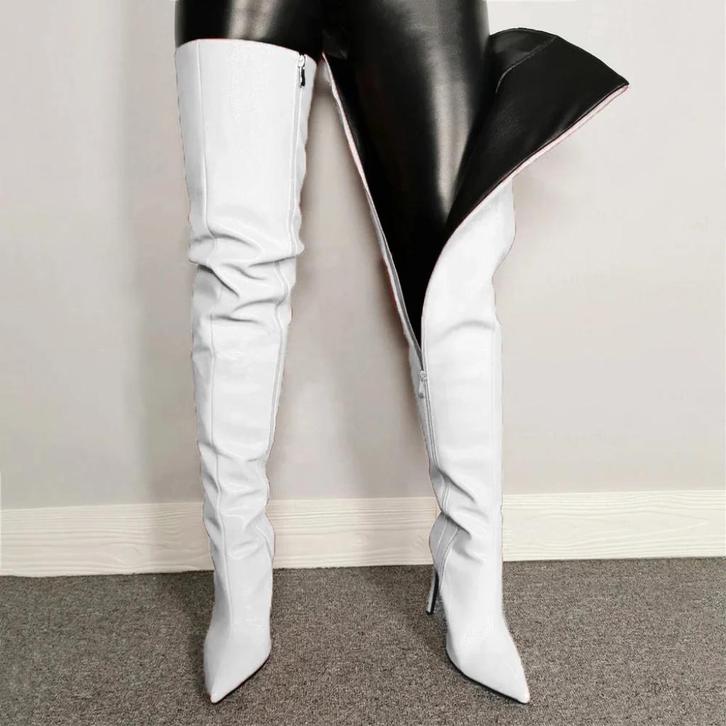 Witte leren overknee dames laarzen met rits, Kleding | Dames, Schoenen, Nieuw, Hoge laarzen, Wit, Verzenden