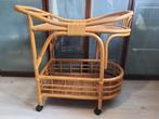 Vintage bamboe bijzettafel serveertafel / trolley, Huis en Inrichting, Ophalen, Minder dan 55 cm, Gebruikt, Rond