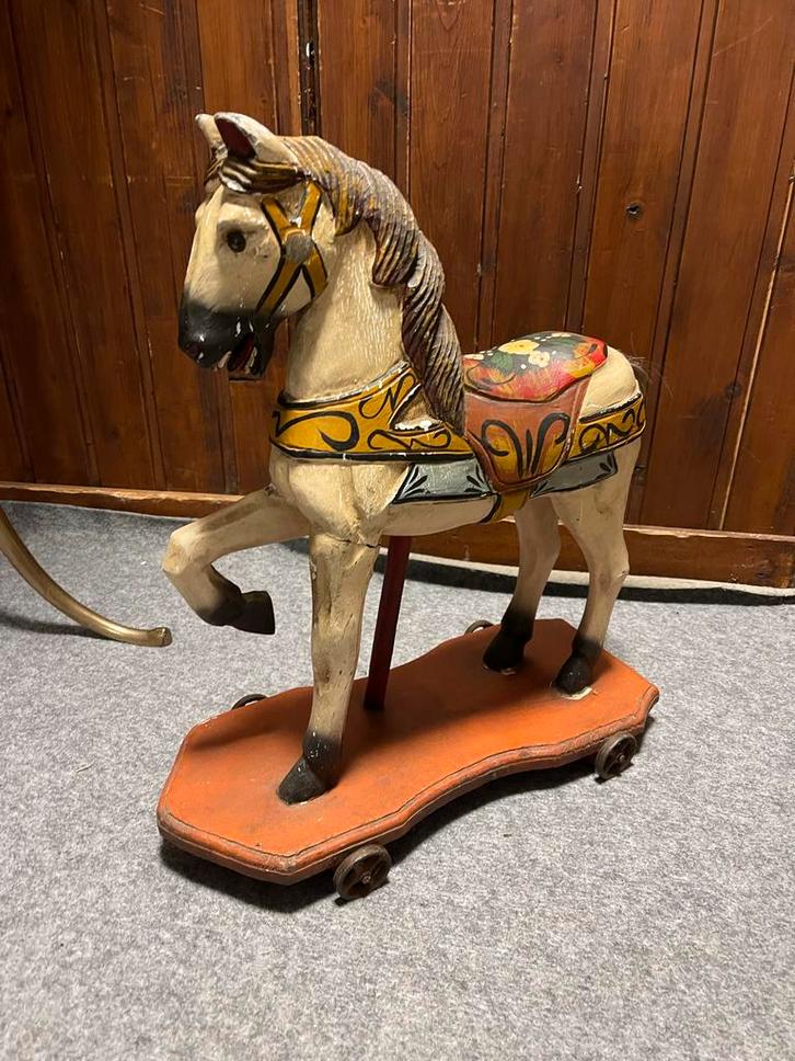 Antiek Houten Paard op Wieltjes, Antiek en Kunst, Antiek | Speelgoed, Ophalen of Verzenden