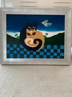 Olieverf Schilderij: Verstrengelde Poezen met Lijst, Antiek en Kunst, Kunst | Schilderijen | Klassiek, Ophalen of Verzenden