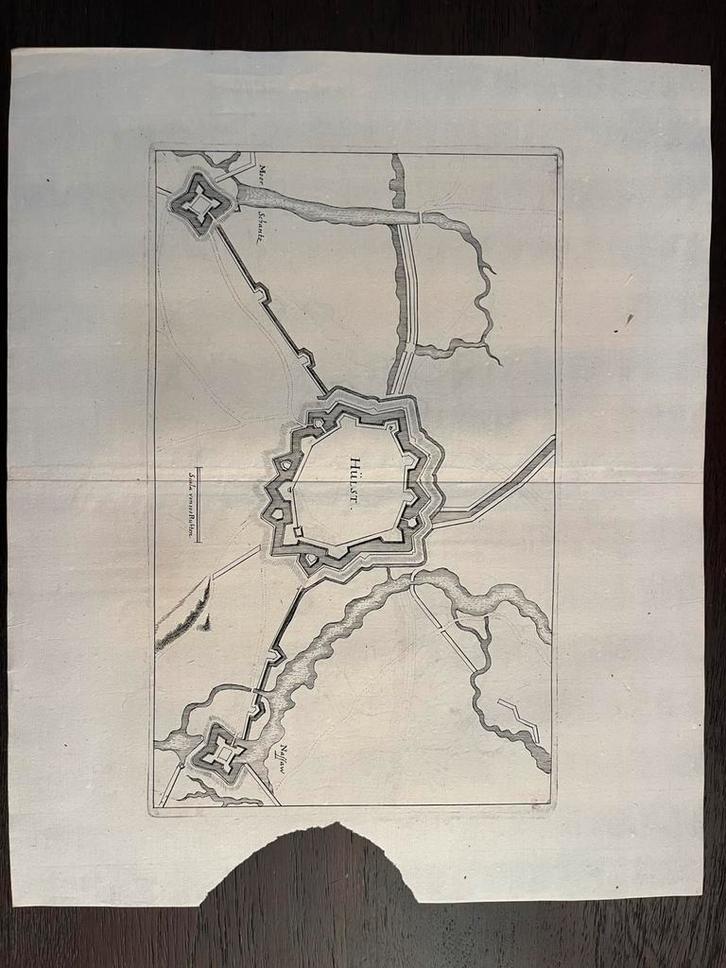 Antieke vestingkaart – Hulst – Merian – ca. 1660, Antiek en Kunst, Kunst | Etsen en Gravures, Ophalen of Verzenden