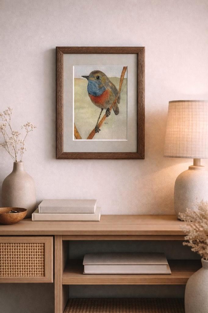 Prachtig Aquarel Schilderij – Vogel op Tak, Antiek en Kunst, Kunst | Schilderijen | Modern, Ophalen of Verzenden