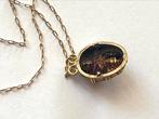 Antieke ketting 18 kt goud echte scarabee, Ophalen of Verzenden, Goud, Hanger, Met edelsteen