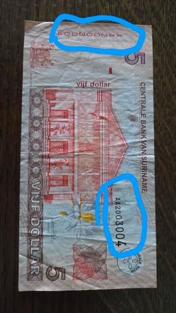 5 Dollar Suriname - Bijzonder Serienummer! beschikbaar voor biedingen