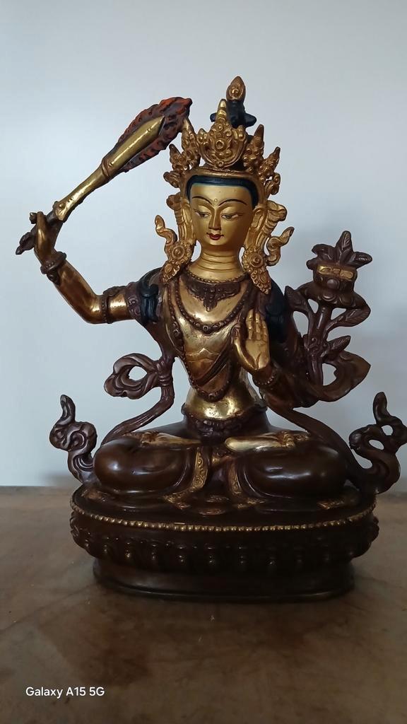 Tibetaans Goldface Manjushri, Huis en Inrichting, Woonaccessoires | Boeddhabeelden, Gebruikt, Ophalen of Verzenden
