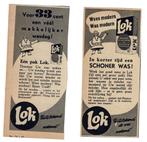 2 LOK Weekmiddel advertenties KLOK ZEEP HEERDE 1949, Overige typen, Zo goed als nieuw, Verzenden