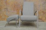 ZGAN! grijze stoffen Harvink de Club design fauteuil + poef!, Design, Metaal, 75 tot 100 cm, Zo goed als nieuw