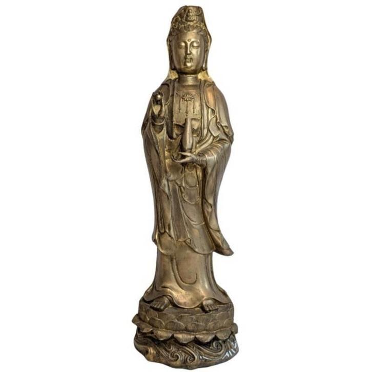 Oud bronzen beeld van Guanyin, Huis en Inrichting, Woonaccessoires | Boeddhabeelden, Gebruikt, Ophalen of Verzenden