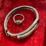 Antieke zilveren armband met ring - Jaarletter F (1917), Ophalen, Zilver, Armband