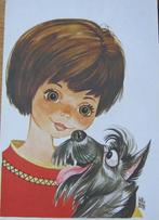 Meisje met rode trui en hond op schoot - Will Berg, Verzamelen, Ansichtkaarten | Themakaarten, Verzenden, 1960 tot 1980, Ongelopen