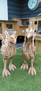 Teakhouten beelden Kip en Haan, Ophalen, Gebruikt, Hout, Dierenbeeld