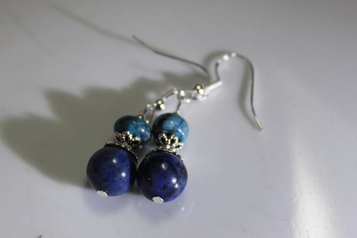 Lapis lazuli en azuriet - Blauwe steen oorbellen -, Sieraden, Tassen en Uiterlijk, Oorbellen, Nieuw, Hangers, Overige materialen