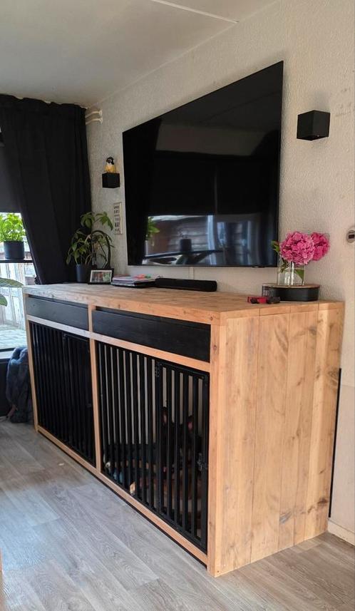 Luxe XXL dubbele hondenbench steigerhout & Trespa maatwerk, Dieren en Toebehoren, Hondenhokken, Zo goed als nieuw, 100 cm of meer