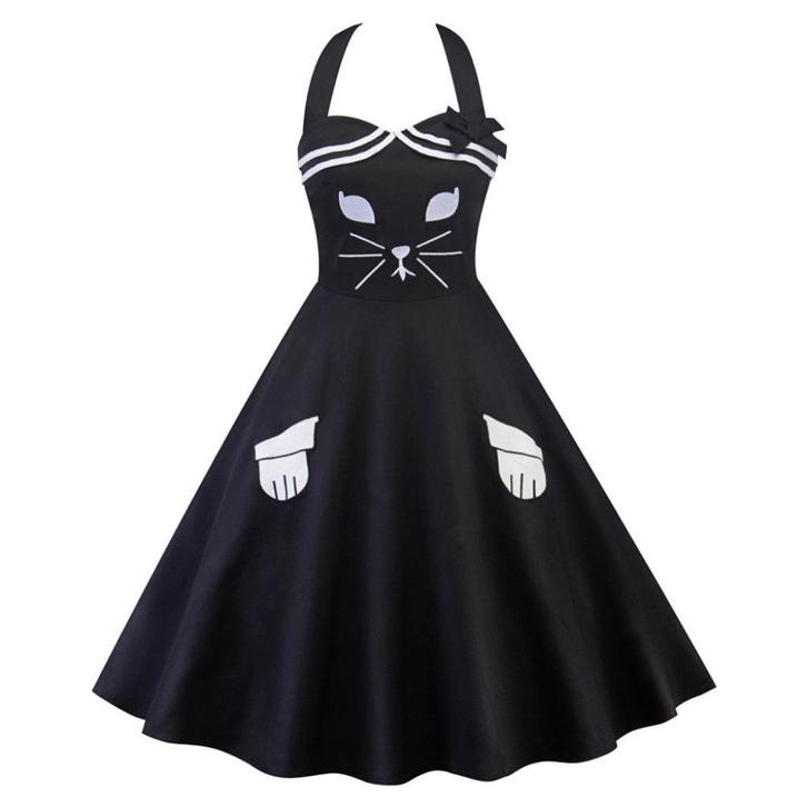 Zwarte kat jurk (vintage jurkje pin up dames vrouwen), Kleding | Dames, Jurken, Nieuw, Zwart, Knielengte, Verzenden