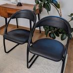 Vintage Italiaanse design leren eetkamerstoelen jaren 80, Ophalen of Verzenden, Zo goed als nieuw, Zwart