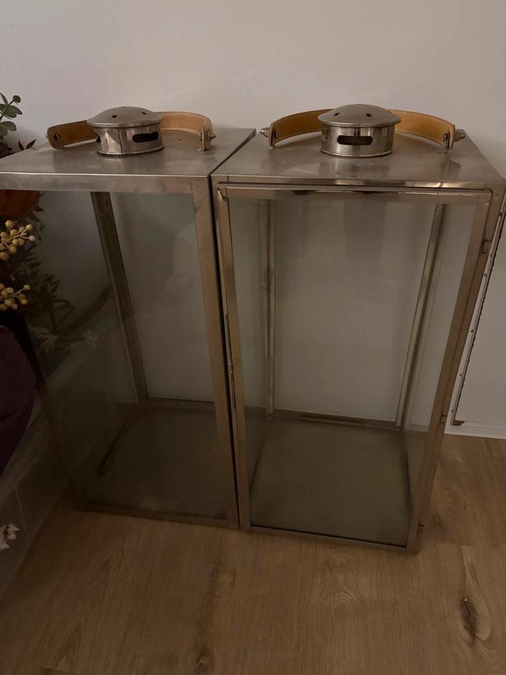 Zilveren windlichten - 60 cm hoog - set van 2, Huis en Inrichting, Woonaccessoires | Kandelaars en Kaarsen, Zo goed als nieuw