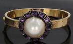 Sale! Mabe parel Amethist 14k gouden vintage slavenarmband