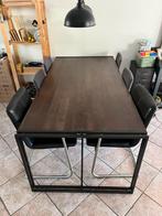 Mooie eettafel mangohout en zwart staal, Ophalen, 50 tot 100 cm, Zo goed als nieuw, Vijf personen of meer