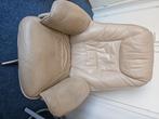 Creme kleurige leren draaifauteuil, Huis en Inrichting, Fauteuils, Ophalen, Gebruikt, 50 tot 75 cm, Leer