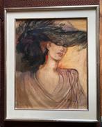 Portret van een elegante jonge vrouw, Antiek en Kunst, Kunst | Schilderijen | Klassiek, Ophalen of Verzenden