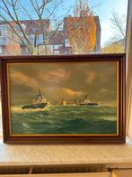 Schilderij: Boten op zee, Joh. T. Bendevoet '80, Ophalen of Verzenden