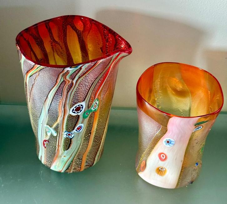 Murano Nachtset Oranje (10) met Certificaat Diego Vio , Antiek en Kunst, Antiek | Glas en Kristal, Ophalen