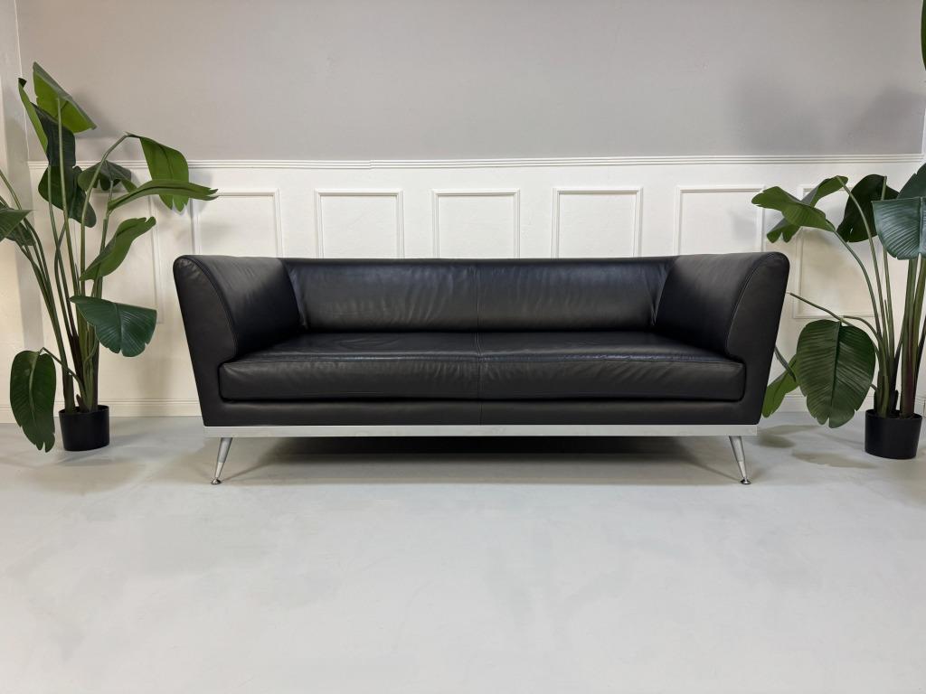 Ligne Roset Fugue Designbank Leer Zwart, Gebruikt, Tweepersoons, Rechte bank, 200 tot 250 cm