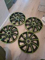 Gifgroen met zwart wieldoppen 14 inch., Auto diversen, Wieldoppen, Ophalen, Zo goed als nieuw
